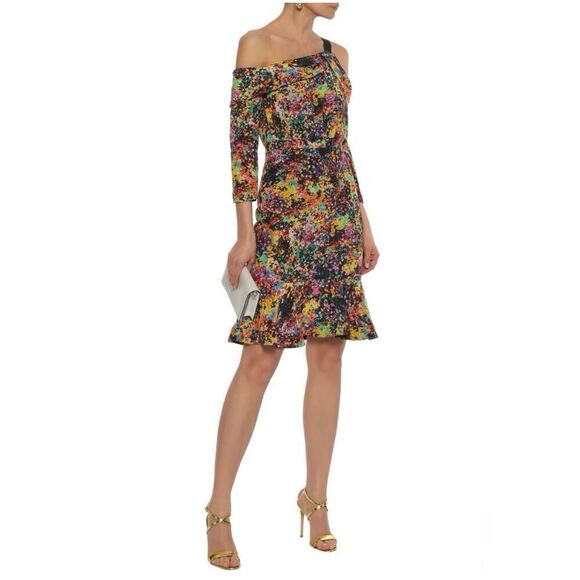 SALONI Women’s Tricia One Shoulder Multicolor Floral Crepe Mini Dress - Picture 11 of 11